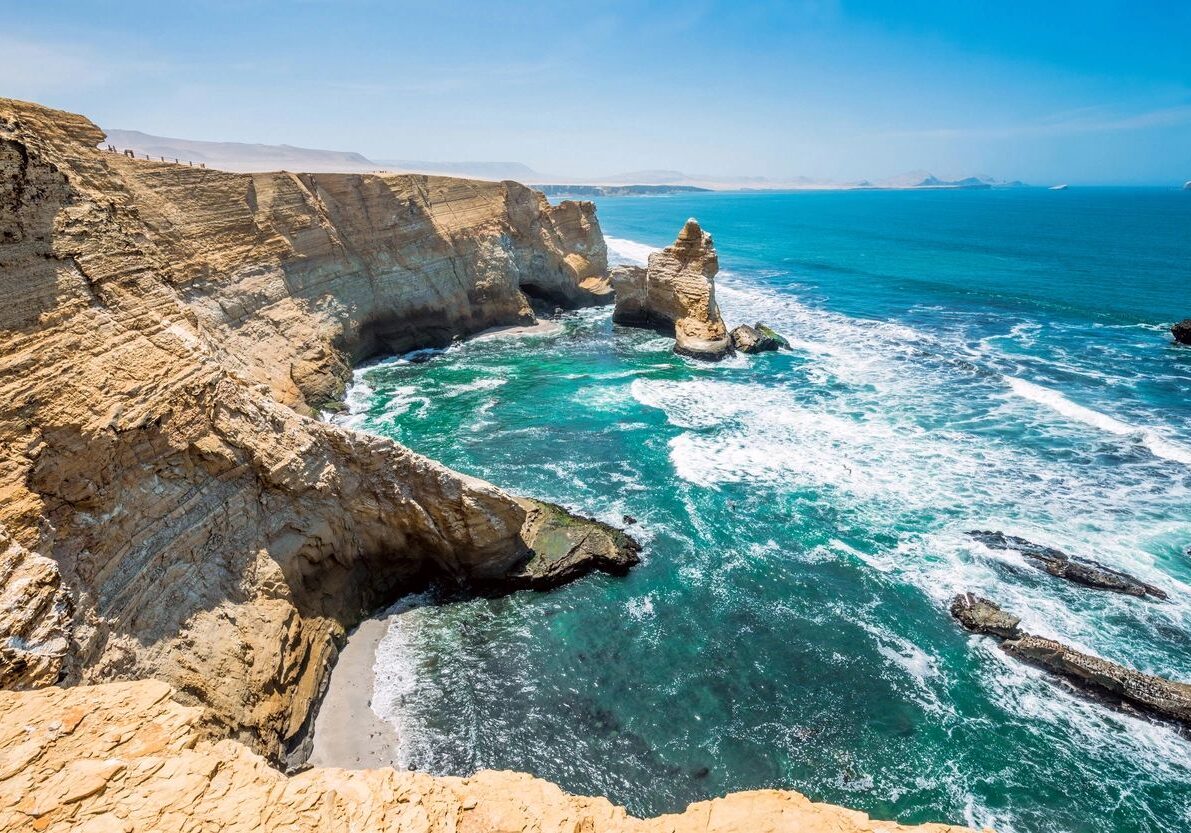 Cathedral Rock Formation, Peruvian Coastline, Rock formations at the coast, Paracas National Reserve, Paracas, Ica Region, Peru (Cathedral Rock Formation, Peruvian Coastline, Rock formations at the coast, Paracas National Reserve, Paracas, Ica Region,
